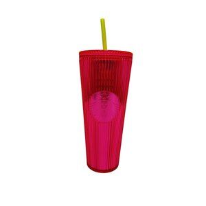 Starbucks Summer 2023 Pleated Neon Dragonfruit Barbie Pink Venti 24 oz Tumbler